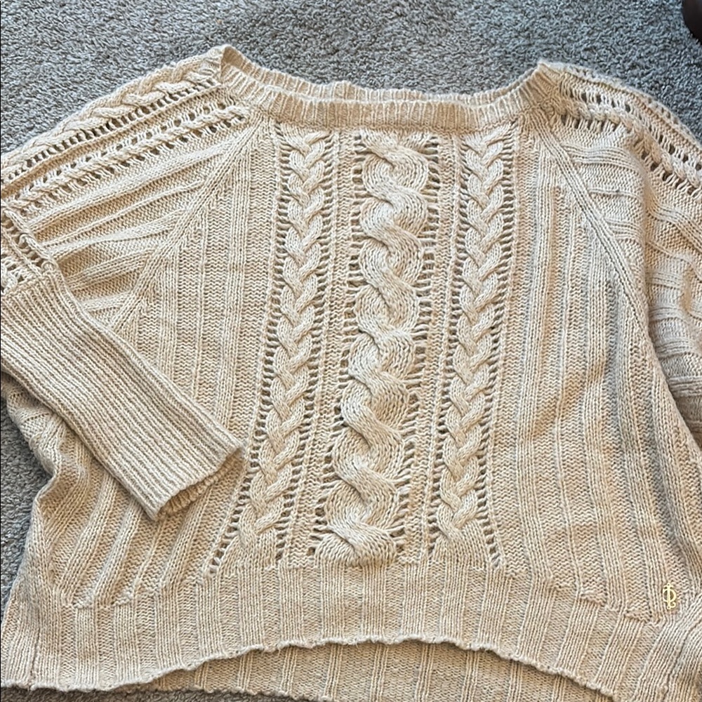 Juicy Couture Women's Brown-Cream Cable Knit Sweater size Medium